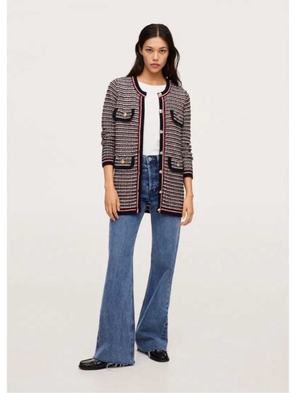 Mango Knit Tweed Button Cardigan